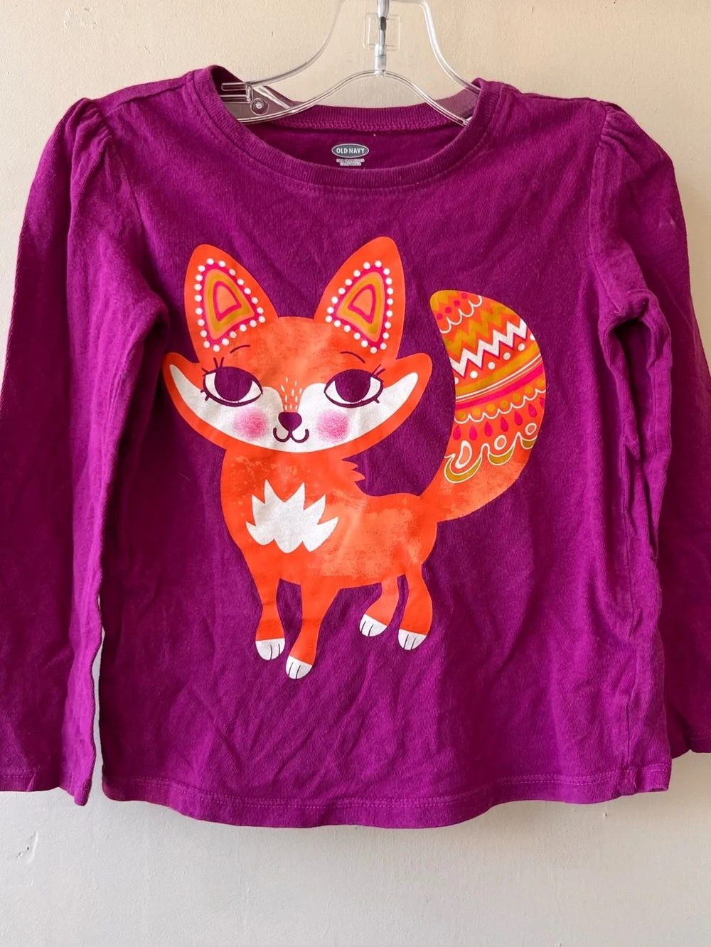 Old Navy Purple Long-Sleeve Tee with Orange Fox Graphic